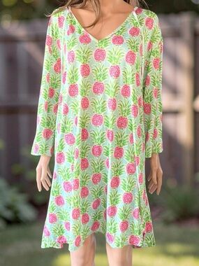 Viv & Lou Pineapple Print Kaftan Dress XXL Tropical Resort Vacation Cover Up